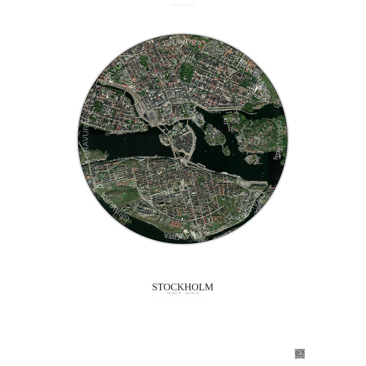 Affiche Stockholm – Poster vue satellite 2.5km Couleur | Gravura – Fond clair