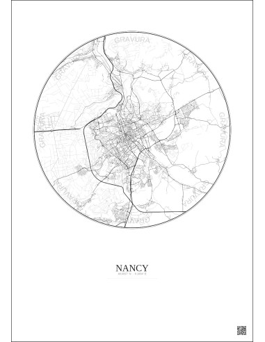 Affiche Nancy – Poster carte de ville 10km | Gravura – Fond clair