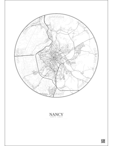 Affiche Nancy – Poster carte de ville 10km | Gravura – Fond clair