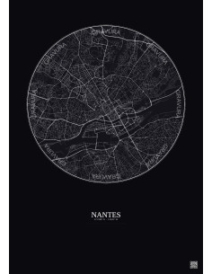 Affiche Nantes – Poster carte de ville 5km | Gravura – Fond foncé