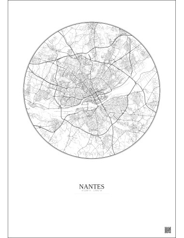 Affiche Nantes – Poster carte de ville 10km | Gravura – Fond clair