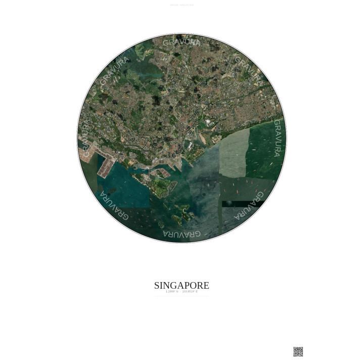 Singapore Satellite View Poster 10km Color | Gravura – Light background