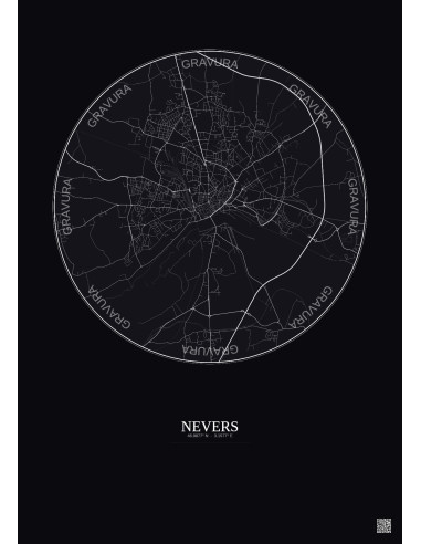 Affiche Nevers – Poster carte de ville 5km | Gravura – Fond foncé