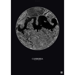 Affiche Canberra – Poster vue satellite 2.5km N&B | Gravura – Fond foncé
