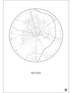 Nevers City Map Poster 5km | Gravura – Light background