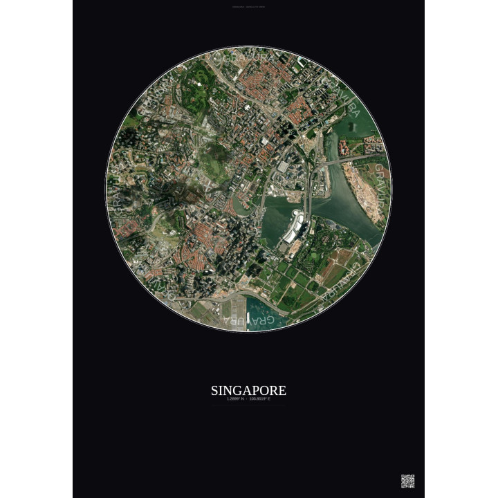 Singapore Satellite View Poster 2.5km Color | Gravura – Dark background