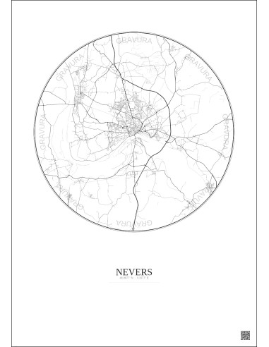 Nevers City Map Poster 10km | Gravura – Light background