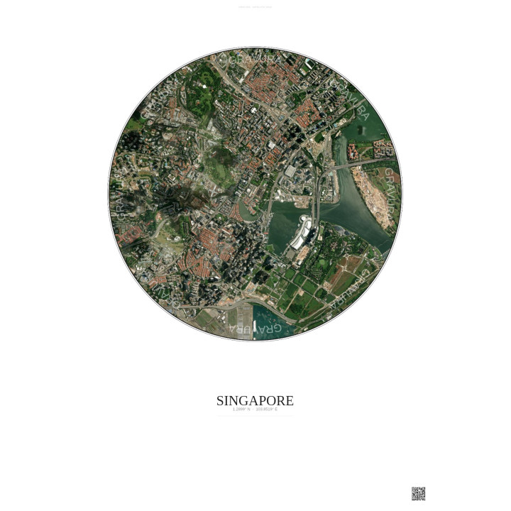 Singapore Satellite View Poster 2.5km Color | Gravura – Light background