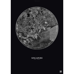 Affiche Singapore – Poster vue satellite 6km N&B | Gravura – Fond foncé