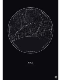 Nice City Map Poster 2.5km | Gravura – Dark background