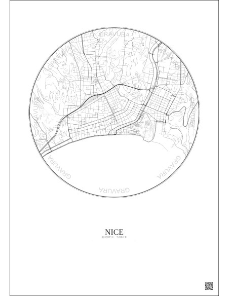 Nice City Map Poster 2.5km | Gravura – Light background