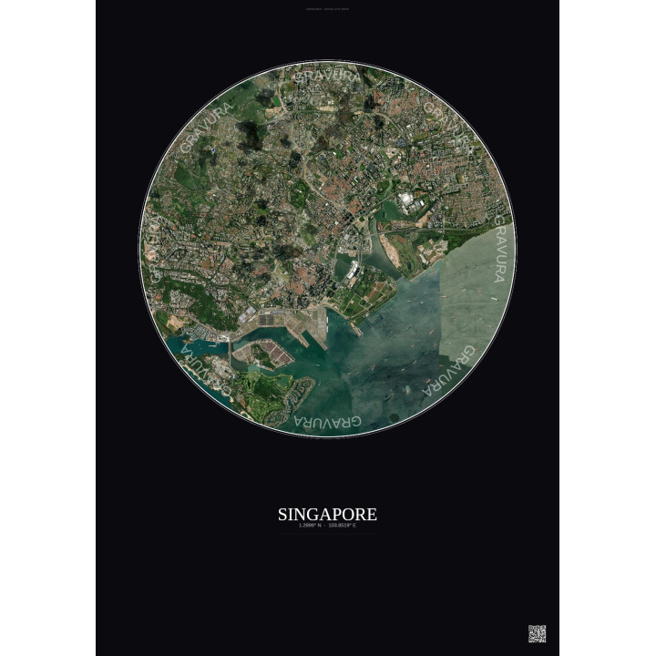 Affiche Singapore – Poster vue satellite 6km Couleur | Gravura – Fond foncé