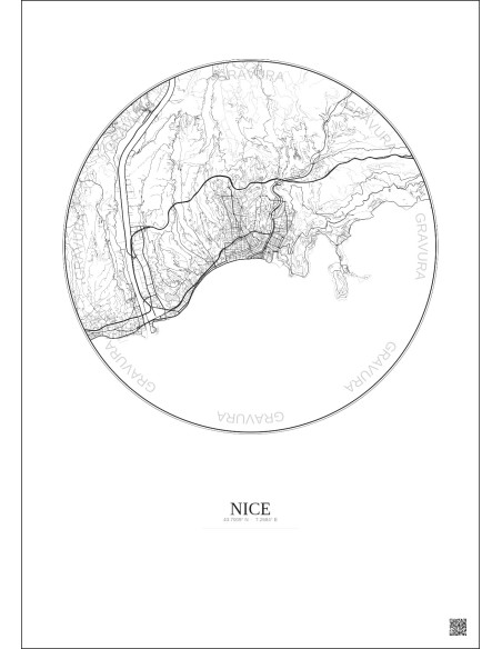 Nice City Map Poster 10km | Gravura – Light background