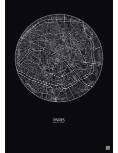 Paris City Map Poster 6km | Gravura – Dark background