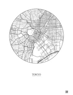 Affiche Tokyo – Poster carte de ville 6km | Gravura – Fond clair