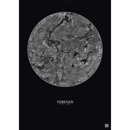Affiche Yerevan – Poster vue satellite 6km N&B | Gravura – Fond foncé