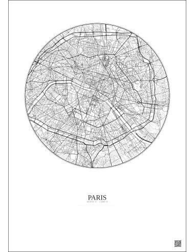 Affiche Paris – Poster carte de ville 6km | Gravura – Fond clair
