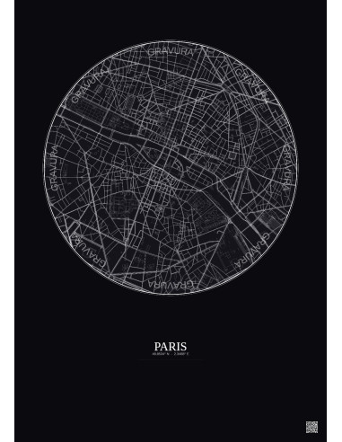 Affiche Paris – Poster carte de ville 2.5km | Gravura – Fond foncé