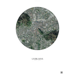 Affiche Ljubljana – Poster vue satellite 2.5km Couleur | Gravura – Fond clair