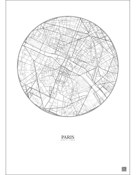 Paris City Map Poster 2.5km | Gravura – Light background