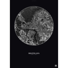 Bratislava Satellite View Poster 10km B&W | Gravura – Dark background