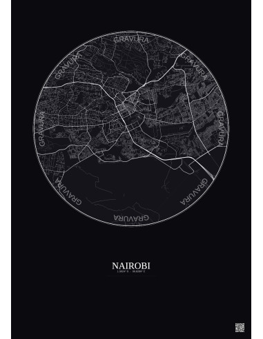 Affiche Nairobi – Poster carte de ville 10km | Gravura – Fond foncé