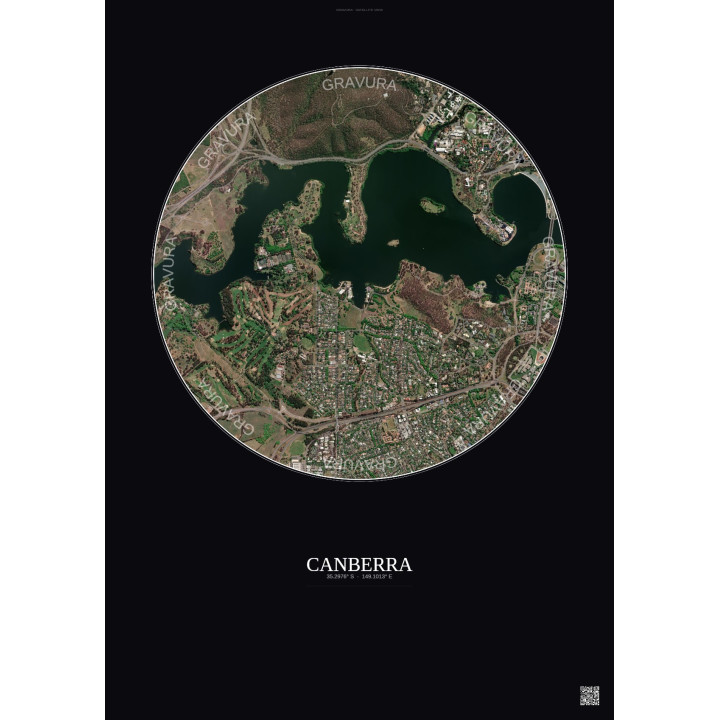 Affiche Canberra – Poster vue satellite 2.5km Couleur | Gravura – Fond foncé