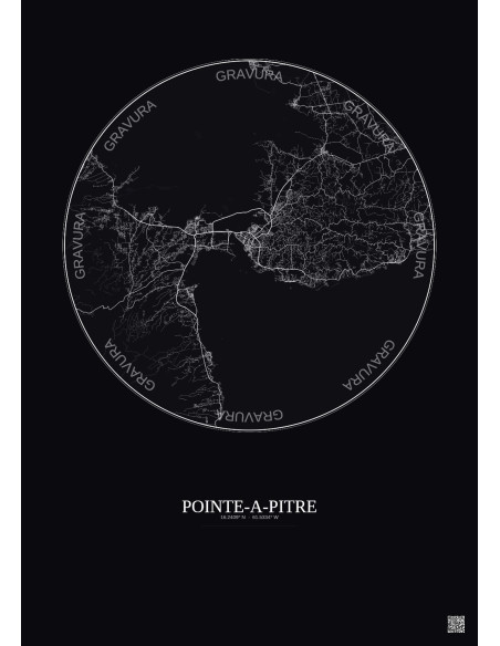 Pointe A Pitre City Map Poster 20km | Gravura – Dark background