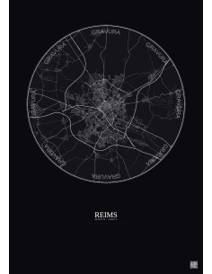 Reims City Map Poster 10km | Gravura – Dark background