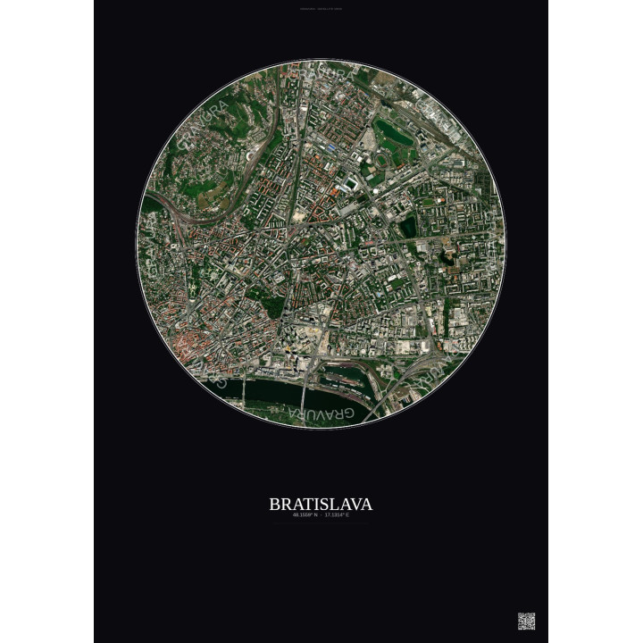 Affiche Bratislava – Poster vue satellite 2.5km Couleur | Gravura – Fond foncé