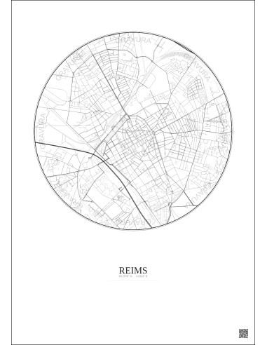 Affiche Reims – Poster carte de ville 2.5km | Gravura – Fond clair