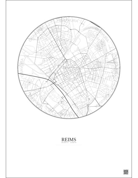 Affiche Reims – Poster carte de ville 2.5km | Gravura – Fond clair