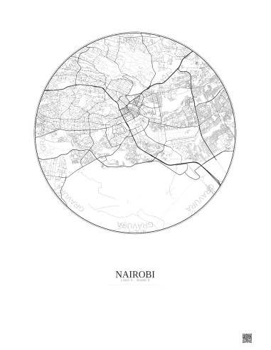 Affiche Nairobi – Poster carte de ville 10km | Gravura – Fond clair