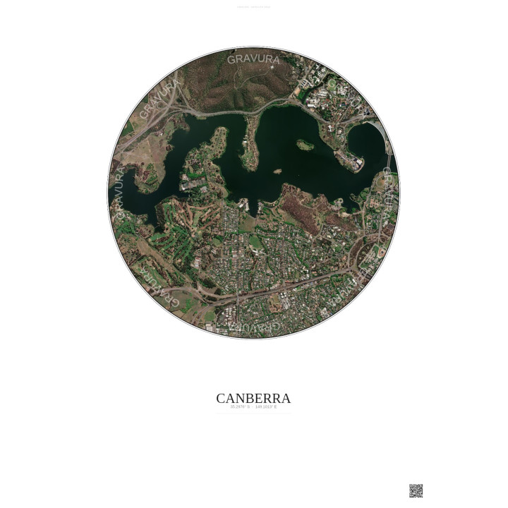Affiche Canberra – Poster vue satellite 2.5km Couleur | Gravura – Fond clair