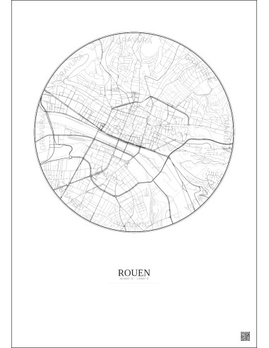 Rouen City Map Poster 2.5km | Gravura – Light background