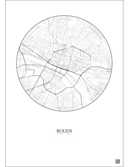 Rouen City Map Poster 2.5km | Gravura – Light background