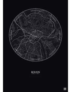 Affiche Rouen – Poster carte de ville 5km | Gravura – Fond foncé