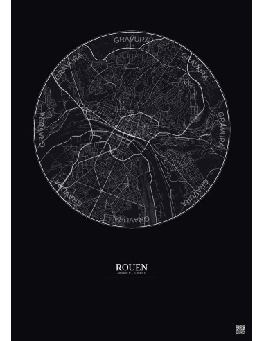 Rouen City Map Poster 5km | Gravura – Dark background