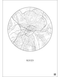 Affiche Rouen – Poster carte de ville 5km | Gravura – Fond clair