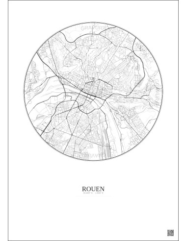 Affiche Rouen – Poster carte de ville 5km | Gravura – Fond clair
