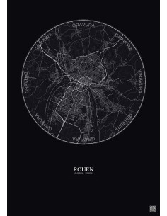 Affiche Rouen – Poster carte de ville 10km | Gravura – Fond foncé
