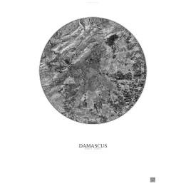 Affiche Damascus – Poster vue satellite 10km N&B | Gravura – Fond clair