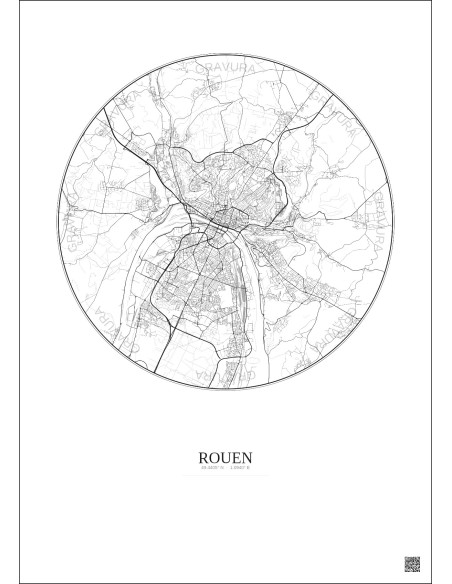 Rouen City Map Poster 10km | Gravura – Light background