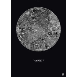 Affiche Damascus – Poster vue satellite 2.5km N&B | Gravura – Fond foncé