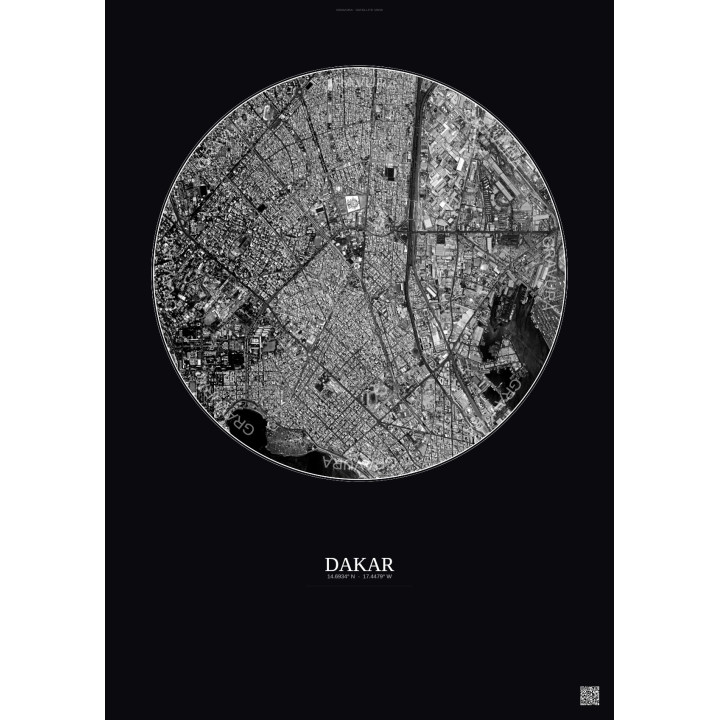 Dakar Satellite View Poster 2.5km B&W | Gravura – Dark background