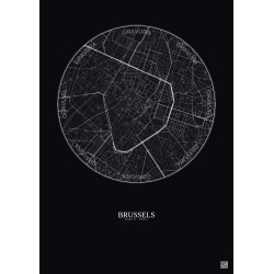 Affiche Brussels – Poster carte de ville 2.5km | Gravura – Fond foncé
