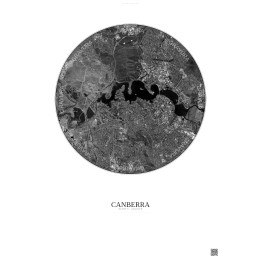 Affiche Canberra – Poster vue satellite 6km N&B | Gravura – Fond clair