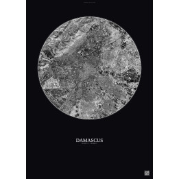 Affiche Damascus – Poster vue satellite 6km N&B | Gravura – Fond foncé