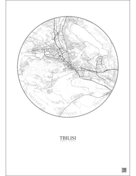 Affiche Tbilisi – Poster carte de ville 10km | Gravura – Fond clair