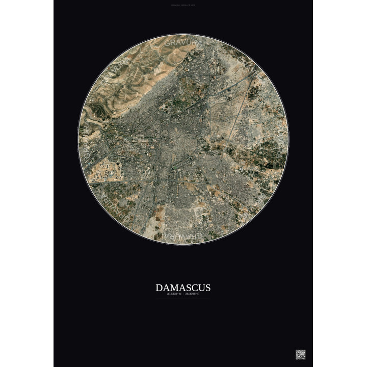 Damascus Satellite View Poster 6km Color | Gravura – Dark background